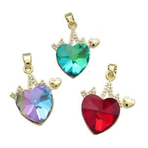 Copper Heartbeat Pendant Pave Crystal Glass Zircon Gold Plated Mixed, approx 14mm, 20mm [FN38224]