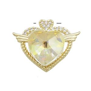 Copper Heart Pendant Pave Crystal Glass Zircon Angel Wings Gold Plated, approx 14mm, 21-25mm [FN38227]