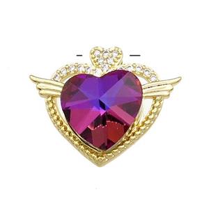 Copper Heart Pendant Pave Crystal Glass Zircon Angel Wings Gold Plated, approx 14mm, 21-25mm [FN38232]