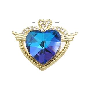 Copper Heart Pendant Pave Crystal Glass Zircon Angel Wings Gold Plated, approx 14mm, 21-25mm [FN38233]