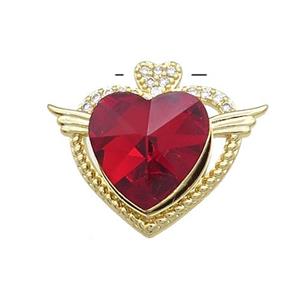 Copper Heart Pendant Pave Crystal Glass Zircon Angel Wings Gold Plated, approx 14mm, 21-25mm [FN38234]