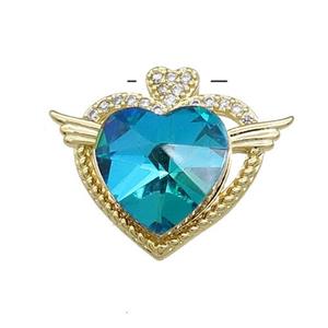 Copper Heart Pendant Pave Crystal Glass Zircon Angel Wings Gold Plated, approx 14mm, 21-25mm [FN38235]