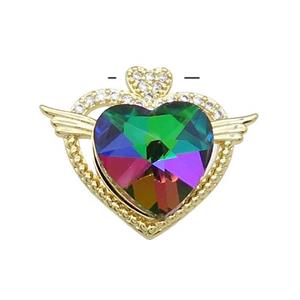 Copper Heart Pendant Pave Crystal Glass Zircon Angel Wings Gold Plated, approx 14mm, 21-25mm [FN38236]