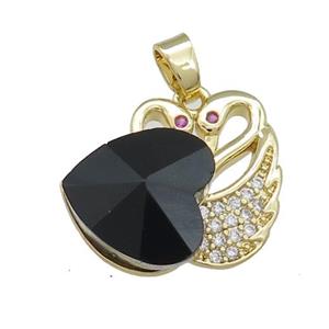 Copper Swan Pendant Pave Crystal Glass Zircon Heart Gold plated, approx 14mm, 20-23mm [FN38239]