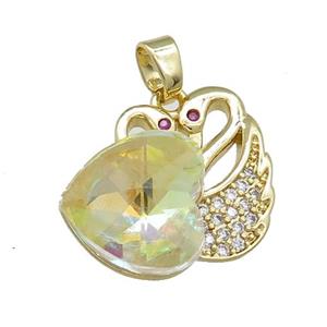 Copper Swan Pendant Pave Crystal Glass Zircon Heart Gold plated, approx 14mm, 20-23mm [FN38240]