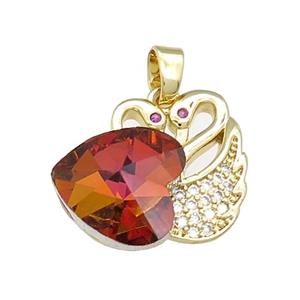Copper Swan Pendant Pave Crystal Glass Zircon Heart Gold plated, approx 14mm, 20-23mm [FN38243]