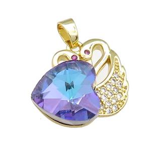 Copper Swan Pendant Pave Crystal Glass Zircon Heart Gold plated, approx 14mm, 20-23mm [FN38244]