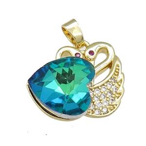 Copper Swan Pendant Pave Crystal Glass Zircon Heart Gold plated, approx 14mm, 20-23mm [FN38245]