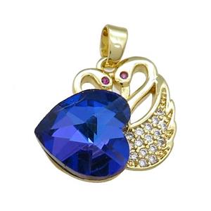 Copper Swan Pendant Pave Crystal Glass Zircon Heart Gold plated, approx 14mm, 20-23mm [FN38247]
