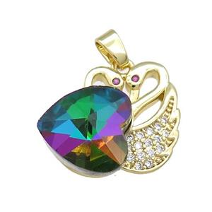 Copper Swan Pendant Pave Crystal Glass Zircon Heart Gold plated, approx 14mm, 20-23mm [FN38248]