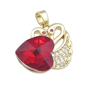 Copper Swan Pendant Pave Crystal Glass Zircon Heart Gold plated, approx 14mm, 20-23mm [FN38249]