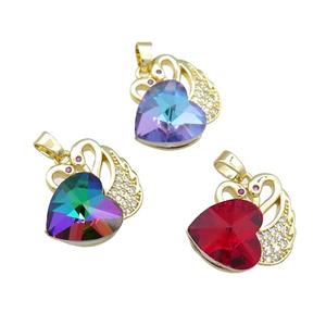 Copper Swan Pendant Pave Crystal Glass Zircon Heart Gold plated Mixed, approx 14mm, 20-23mm [FN38250]