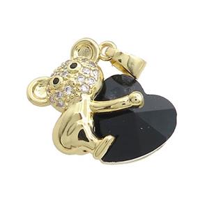 Copper Mouse Pendant Pave Crystal Glass Zircon Gold Plated, approx 14mm, 18-24mm [FN38252]