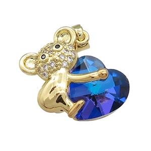 Copper Mouse Pendant Pave Crystal Glass Zircon Gold Plated, approx 14mm, 18-24mm [FN38256]