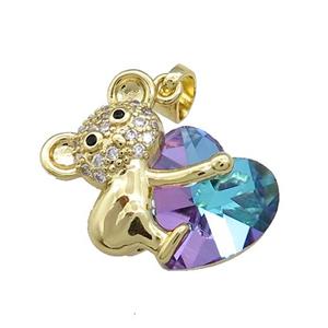Copper Mouse Pendant Pave Crystal Glass Zircon Gold Plated, approx 14mm, 18-24mm [FN38257]