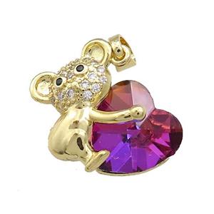 Copper Mouse Pendant Pave Crystal Glass Zircon Gold Plated, approx 14mm, 18-24mm [FN38258]