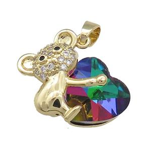Copper Mouse Pendant Pave Crystal Glass Zircon Gold Plated, approx 14mm, 18-24mm [FN38259]
