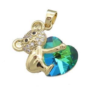 Copper Mouse Pendant Pave Crystal Glass Zircon Gold Plated, approx 14mm, 18-24mm [FN38260]