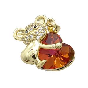 Copper Mouse Pendant Pave Crystal Glass Zircon Gold Plated, approx 14mm, 18-24mm [FN38261]