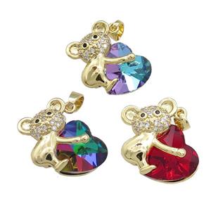 Copper Mouse Pendant Pave Crystal Glass Zircon Gold Plated Mixed, approx 14mm, 18-24mm [FN38263]