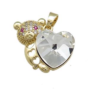Copper Bear Pendant Pave Crystal Glass Zircon Gold Plated, approx 14mm, 25mm [FN38277]
