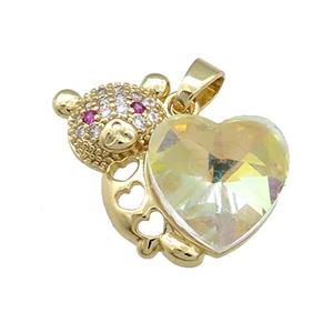 Copper Bear Pendant Pave Crystal Glass Zircon Gold Plated, approx 14mm, 25mm [FN38279]
