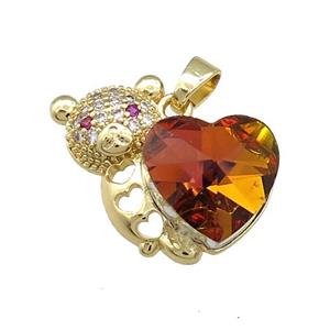 Copper Bear Pendant Pave Crystal Glass Zircon Gold Plated, approx 14mm, 25mm [FN38280]