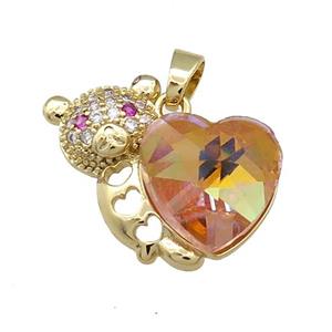 Copper Bear Pendant Pave Crystal Glass Zircon Gold Plated, approx 14mm, 25mm [FN38281]