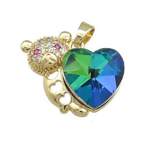 Copper Bear Pendant Pave Crystal Glass Zircon Gold Plated, approx 14mm, 25mm [FN38283]