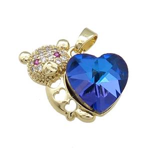 Copper Bear Pendant Pave Crystal Glass Zircon Gold Plated, approx 14mm, 25mm [FN38284]