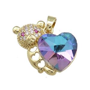 Copper Bear Pendant Pave Crystal Glass Zircon Gold Plated, approx 14mm, 25mm [FN38285]