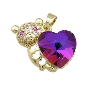 Copper Bear Pendant Pave Crystal Glass Zircon Gold Plated, approx 14mm, 25mm [FN38286]