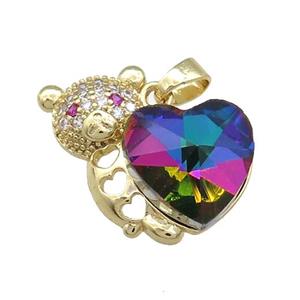 Copper Bear Pendant Pave Crystal Glass Zircon Gold Plated, approx 14mm, 25mm [FN38287]