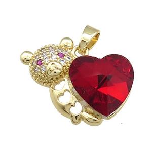 Copper Bear Pendant Pave Crystal Glass Zircon Gold Plated, approx 14mm, 25mm [FN38288]