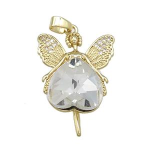 Copper Fairy Pendant Pave Crystal Glass Zircon Gold Plated, approx 14mm, 20-30mm [FN38290]