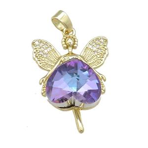 Copper Fairy Pendant Pave Crystal Glass Zircon Gold Plated, approx 14mm, 20-30mm [FN38296]