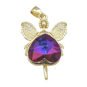 Copper Fairy Pendant Pave Crystal Glass Zircon Gold Plated, approx 14mm, 20-30mm [FN38297]