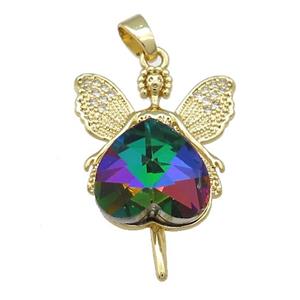 Copper Fairy Pendant Pave Crystal Glass Zircon Gold Plated, approx 14mm, 20-30mm [FN38299]