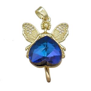 Copper Fairy Pendant Pave Crystal Glass Zircon Gold Plated, approx 14mm, 20-30mm [FN38300]
