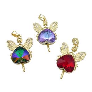 Copper Fairy Pendant Pave Crystal Glass Zircon Gold Plated, approx 14mm, 20-30mm [FN38302]