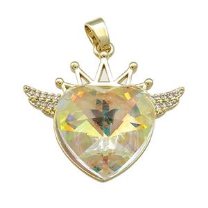 Copper Crown Pendant Pave Crystal Glass Zircon Wings Gold Plated, approx 18mm, 25-30mm [FN38303]