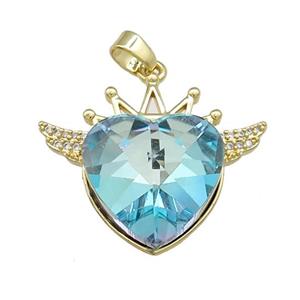 Copper Crown Pendant Pave Crystal Glass Zircon Wings Gold Plated, approx 18mm, 25-30mm [FN38304]