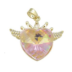Copper Crown Pendant Pave Crystal Glass Zircon Wings Gold Plated, approx 18mm, 25-30mm [FN38305]