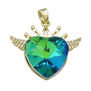Copper Crown Pendant Pave Crystal Glass Zircon Wings Gold Plated, approx 18mm, 25-30mm [FN38311]