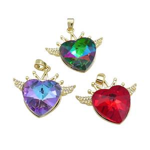 Copper Crown Pendant Pave Crystal Glass Zircon Wings Gold Plated Mixed, approx 18mm, 25-30mm [FN38314]