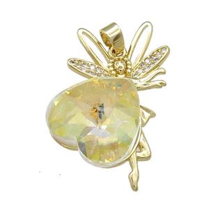 Copper Fairy Pendant Pave Crystal Glass Zircon Gold Plated, approx 18mm, 25-35mm [FN38328]