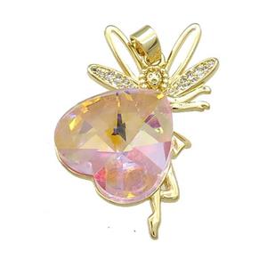 Copper Fairy Pendant Pave Crystal Glass Zircon Gold Plated, approx 18mm, 25-35mm [FN38329]