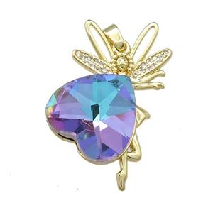 Copper Fairy Pendant Pave Crystal Glass Zircon Gold Plated, approx 18mm, 25-35mm [FN38330]