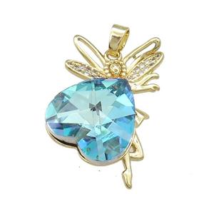 Copper Fairy Pendant Pave Crystal Glass Zircon Gold Plated, approx 18mm, 25-35mm [FN38331]