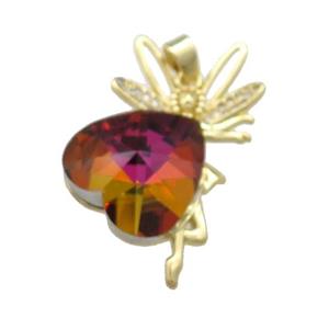 Copper Fairy Pendant Pave Crystal Glass Zircon Gold Plated, approx 18mm, 25-35mm [FN38332]